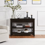 Retro Console Table with 2 Drawers & Open Shelves, Solid Pine Wood Entryway Table, Modern Accent Sofa Table for Living Room, Hallway, Bedroom, Light Coffee