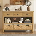 thumbnail image 1 of Retro Console Table with 3 Storage Drawers, Entryway Table with 3 Water Hyacinth Woven Baskets,Wooden Accent Sofa Table Buffet Cabinet for Entryway, Hallway and Living Room (Natural), 1 of 11