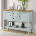 thumbnail image 1 of Retro Console Table, Entryway Side Table Furniture with 4 Drawers, 2 Cabinets and Bottom Shelve, Farmhouse Narrow Console Table, Sofa Side Accent Table for Hallway Living Room Home Decor, B556, 1 of 8