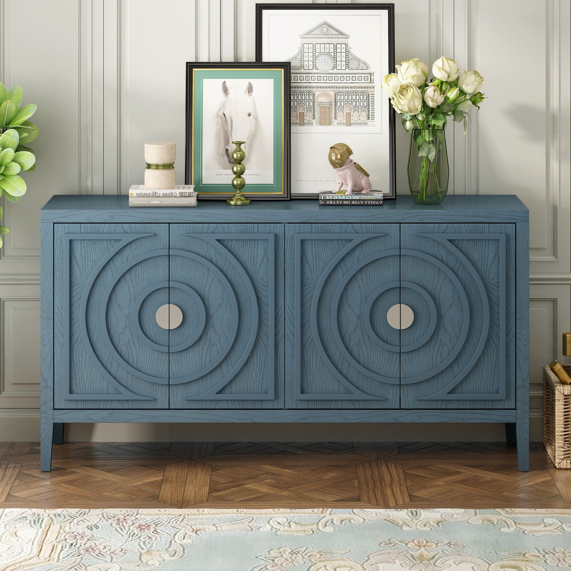 Retro Console Table, Modern Buffet Sideboard with 4-Doors and ...