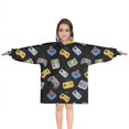 thumbnail image 1 of Retro Consoles Games Icons Black Pattern Blanket Hoodies for Kids 6-13YR Oversize Wearable Blanket Hoodies for Boys Girls Teens, 1 of 7