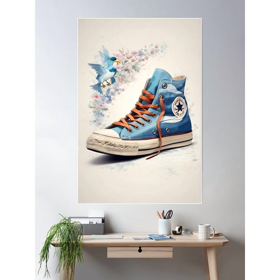 Retro Converse Sneakers Illustration: Vintage Kicks Art Poster Wall Art, Modern Wall Decor For Living Room Bedroom, 12x18 UNFRAMED