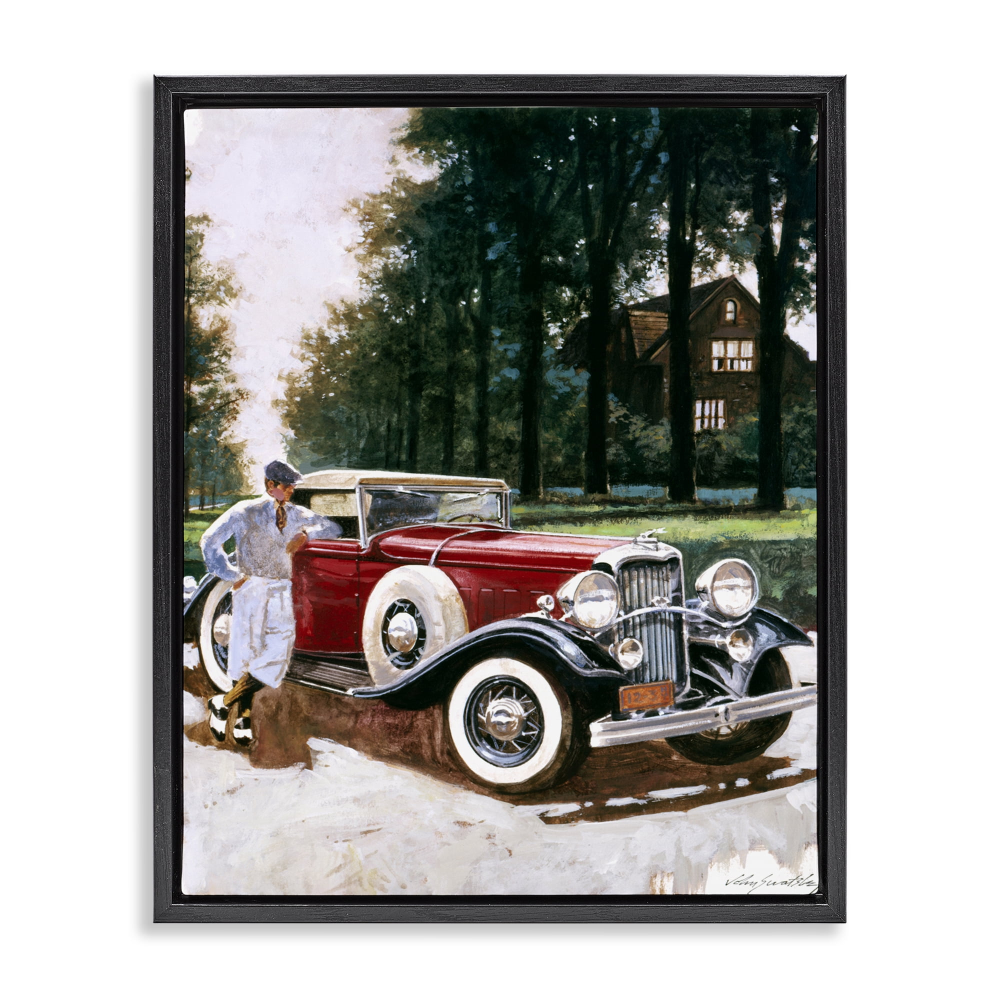 Retro Convertible Coupe & Driver Black Framed Floater Canvas Wall Art, design by Wind River Studios