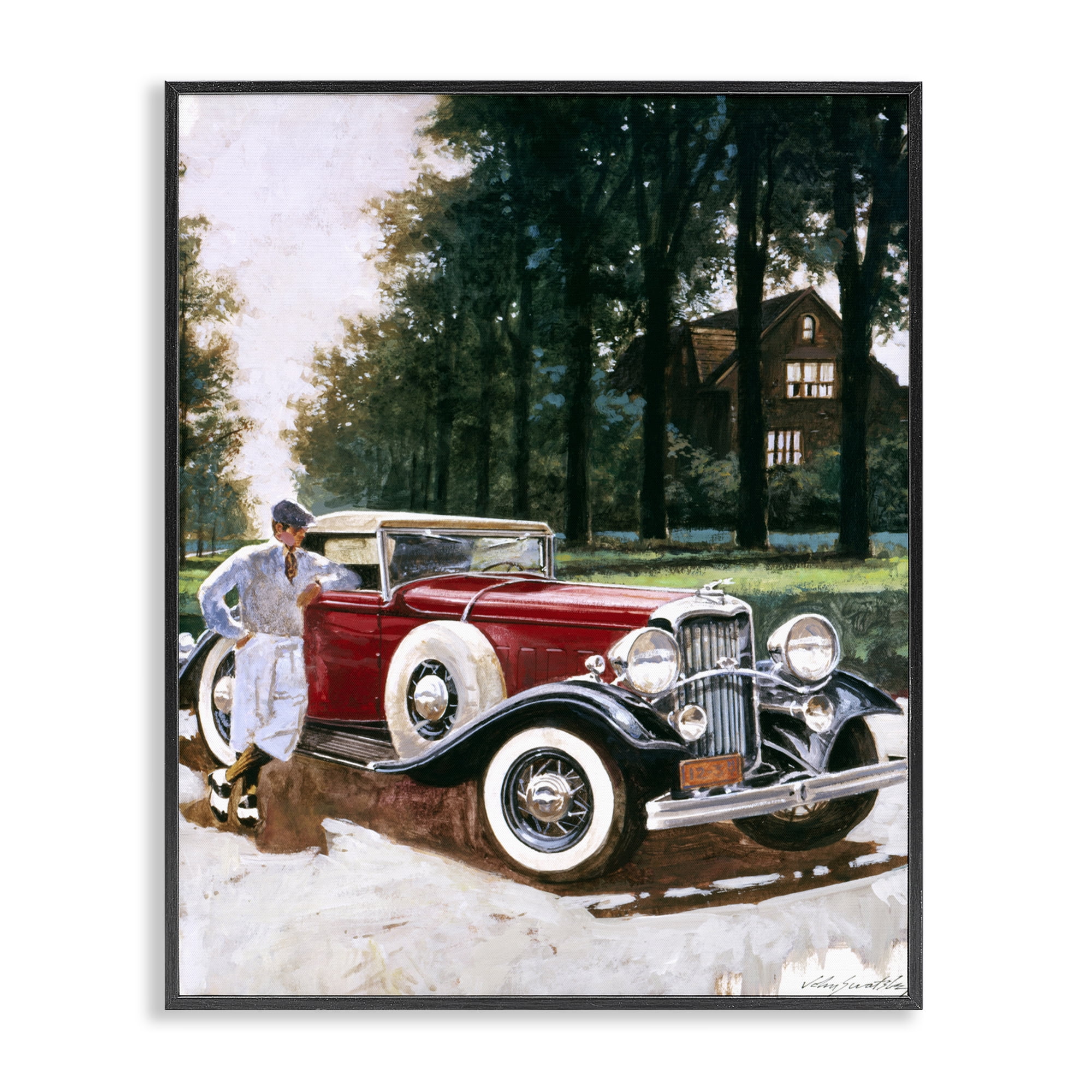 Retro Convertible Coupe & Driver Black Framed Giclee Art, design by Wind River Studios