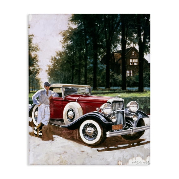 Retro Convertible Coupe & Driver Canvas Wall Art, design by Wind River Studios