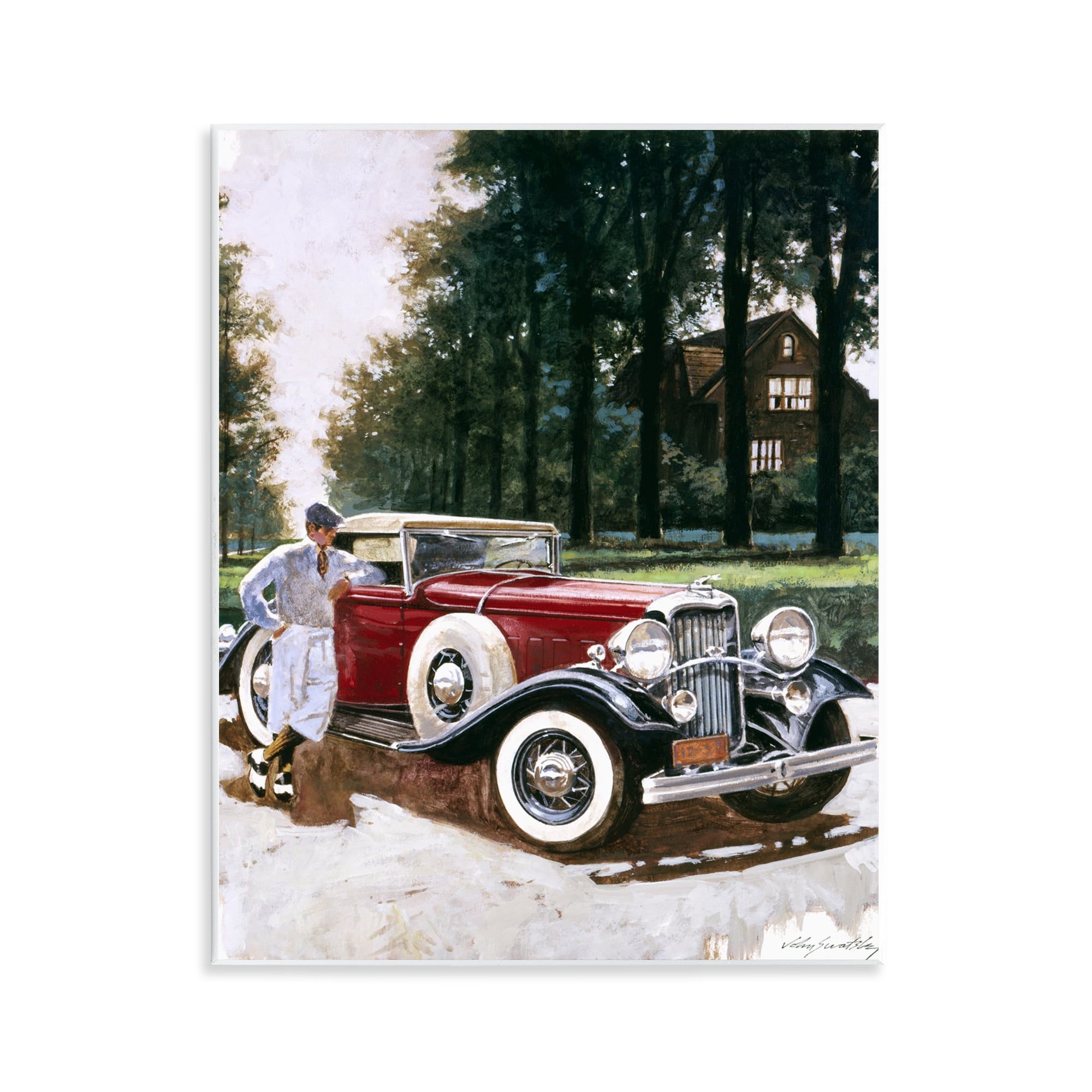 Retro Convertible Coupe & Driver Wall Plaque Art, design by Wind River Studios