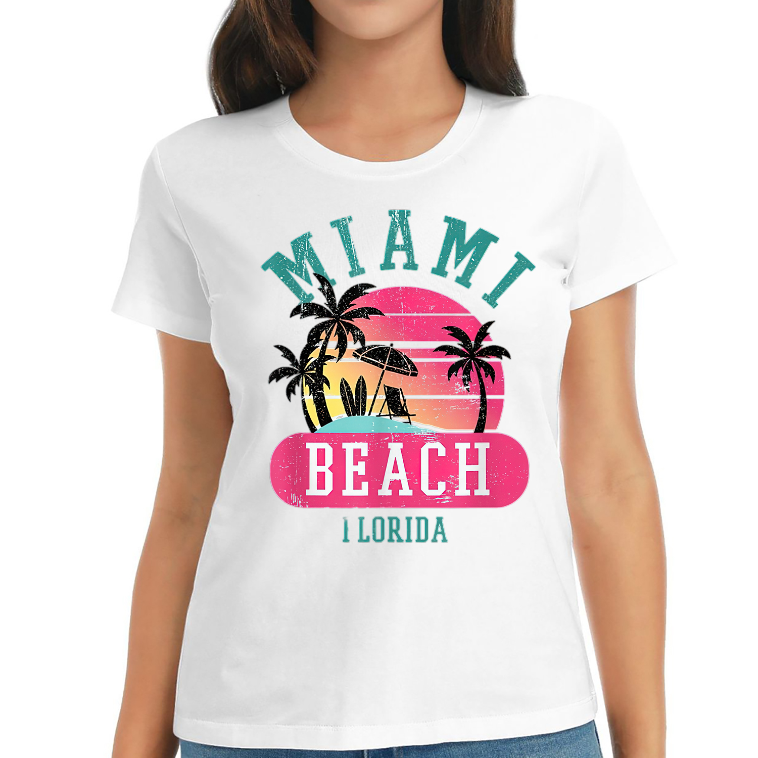 Retro Cool Miami Beach Womens Florida Beaches Tee Shirt
