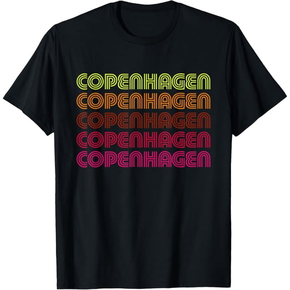 Retro Copenhagen Denmark Inline Font Disco Design Vintage T-Shirt men and women can wear, black, white, gifts
