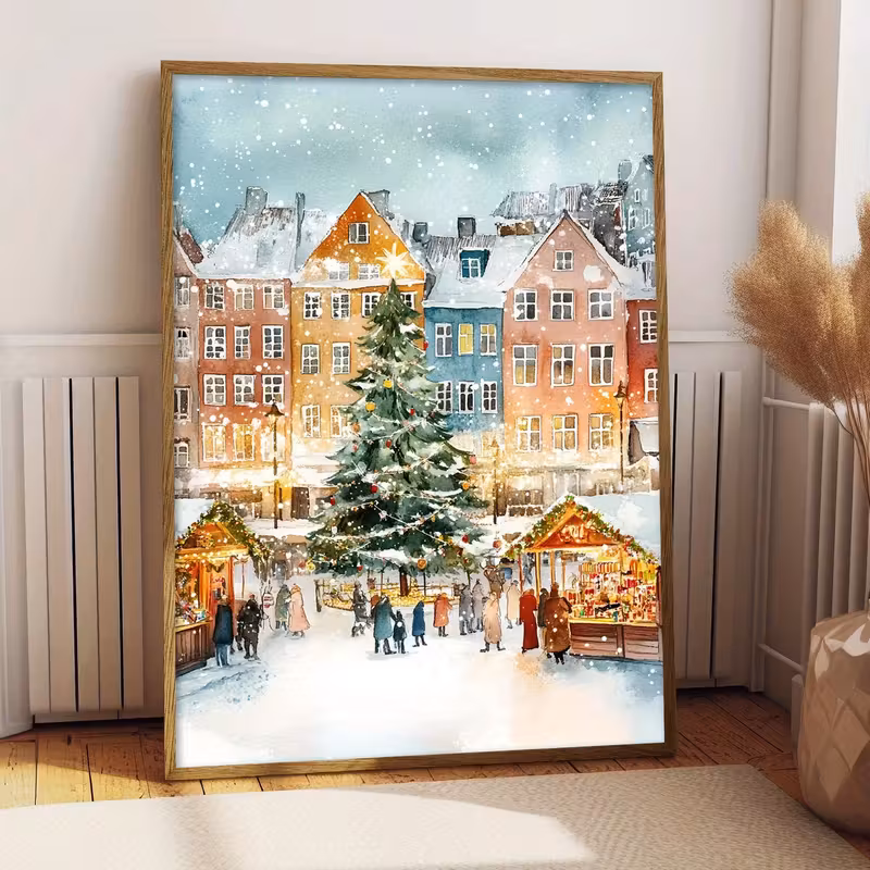 Retro Copenhagen Winter Christmas Nordic Holiday Poster, Unframed