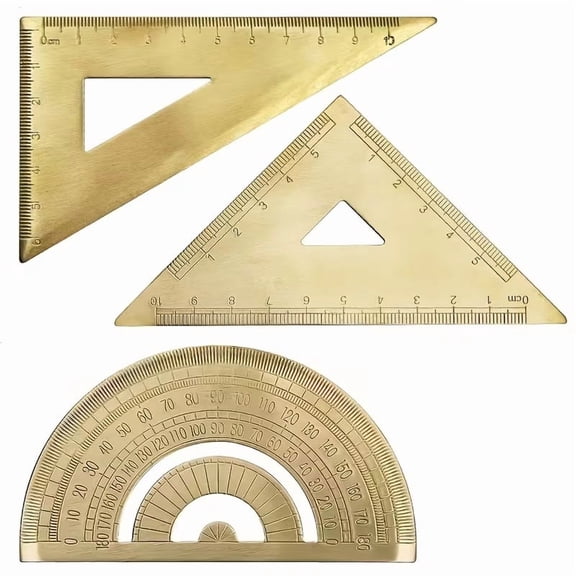 Retro Copper Right Angle Triangle Ruler Precision Drafting Tool for Architects Students