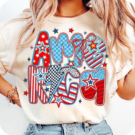Retro Coquette America T-Shirt – Checkered Girly USA Flag for Independence Day Celebrations