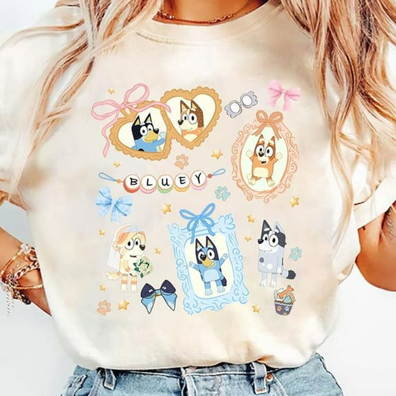 Retro Coquette Bows Bluey Shirts, Bluey Women Shirt, Bluey Birthday Girl Shirts, Family Bluey Shirt, Blue Dog Lover Gift, Girly Bluey Shirts Unisex S-5XL Hot Trending Shirt, Vintage Birthday Gift