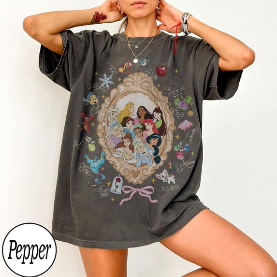 Retro Coquette Bows Watercolor Princess Comfort Colors T-Shirt, Disney Aurora Ariel Belle Cinderella Tiana Shirt, Magic Kingdom Girl Trip