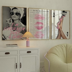 Retro Coquette Pink Heels Lips Girl Quote Feminine Y2K Art Set 3 Unframed Paper Print 8x12