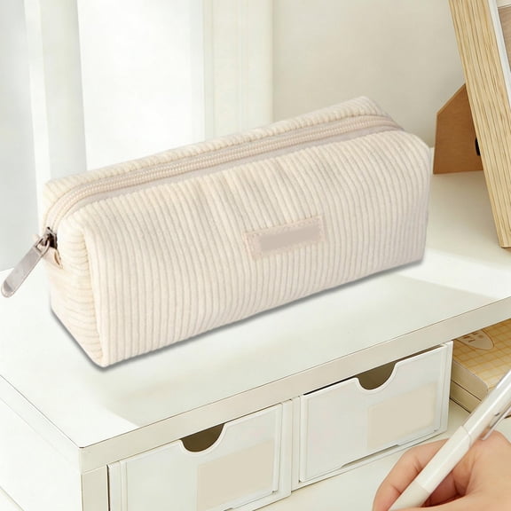 Retro Corduroy Minimalist Pencil Case, Slim Soft Flock Storage Pouch, Lightweight Zipper Pen Organizer Case, Office Daily Use Pouch, Compact Portable Stationery Storage Design
