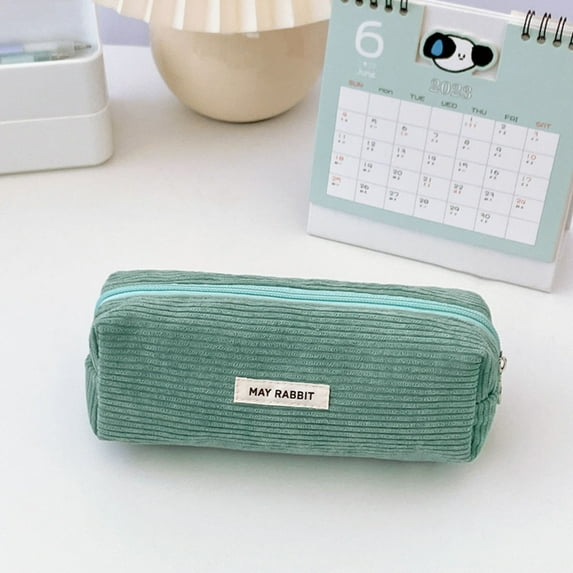 Retro Corduroy Solid Color Pencil Case, Large Capacity Double-Layer Stationery & Makeup Organizer Bag, 19x6x7cm Portable Student Storage Pouch