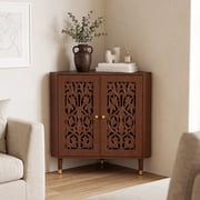 JOEMEY Retro Corner Cabinet with 2 Hollow Carved Doors and 2-Tier Shelves