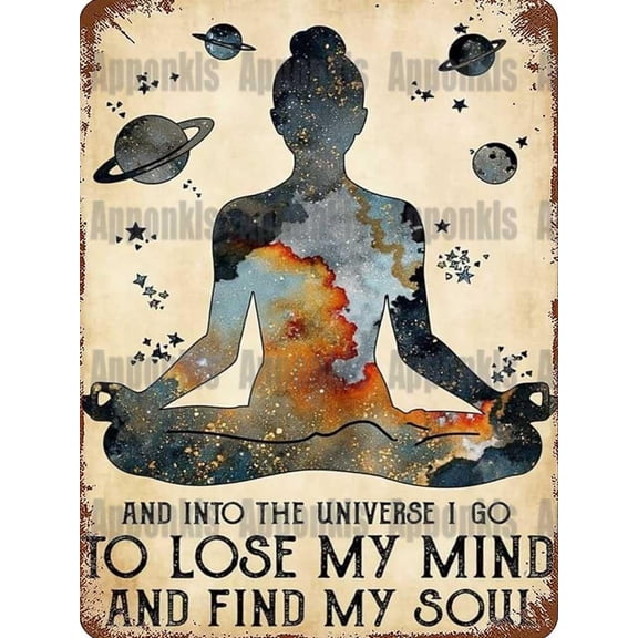 Retro Cosmic Meditation Metal Tin Sign, Into The Universe I Go Quote, Home Kitchen Bar Cafe Garage Wall Decor, 8 x 12 Inch