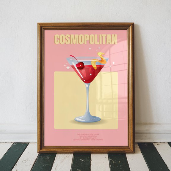 Retro Cosmopolitan Cocktail Print Bar Cart Decor Cocktail Poster Kitchen Home Decor Party Wall Print Trendy Home Decor