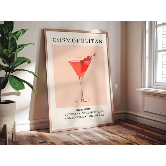 Retro Cosmopolitan Style Cocktail Mounted Wall Art, Unframed Paper Print Size 8x12