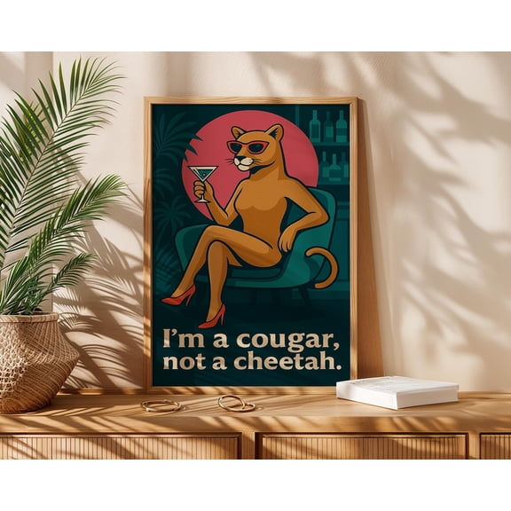 Retro Cougar Cocktail Jungle Glam Bar Poster Unframed Paper Print