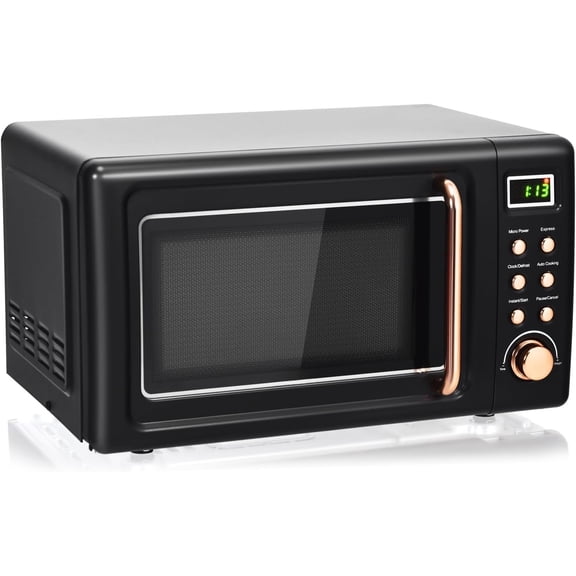 Retro Countertop Microwave Oven, 0.7Cu.ft, 700-Watt, High Energy Efficiency, 5 Power, Delayed Start Function, with Glass Turntable & Viewing Window, LED Display, Lock ()