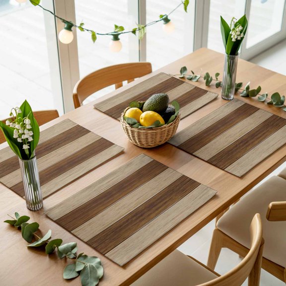 Retro Country Brown Wooden Board Placemats Set of 4,Wipeable Washable Table Mats for Dining Tables, Farmhouse Gradient Plank Place Mats for Kitchen Event Party Tabletop Decor