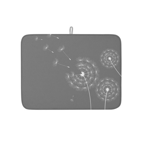 Retro Country Dandelions Dish Drying Mats for Kitchen Counter,Absorbent Microfiber Dish Drainer Rack Mat Pastoral Botanical on Gray Drying Pad for Sinks,Utensils,Countertops,18x24in