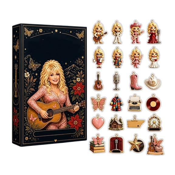 Retro Country Music Legend Dolly Tribute Advent Calendar 2026, 80th Anniversary 24‑Day Christmas Advent Box with Butterfly Floral Guitar Acrylic Figurines, Commemorative Gift