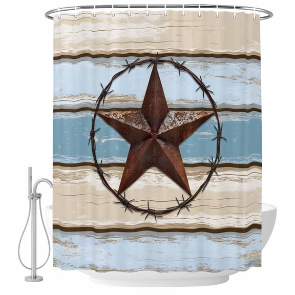 Retro Country Star Bathroom Shower Curtains with Hooks, Texas Star Waterproof Fabric Washable Shower Curtain for Home Hotel Bathtub Decor 36x72 Inch