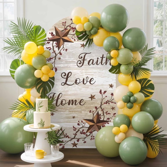 Retro Country Stars Arch Backdrop Cover, 6FT, Faith Love Home Berries Farmhouses Brown Spandex Arch Covers Double-Sided Backdrop for Wedding Birthday Party Photo Background Decoration