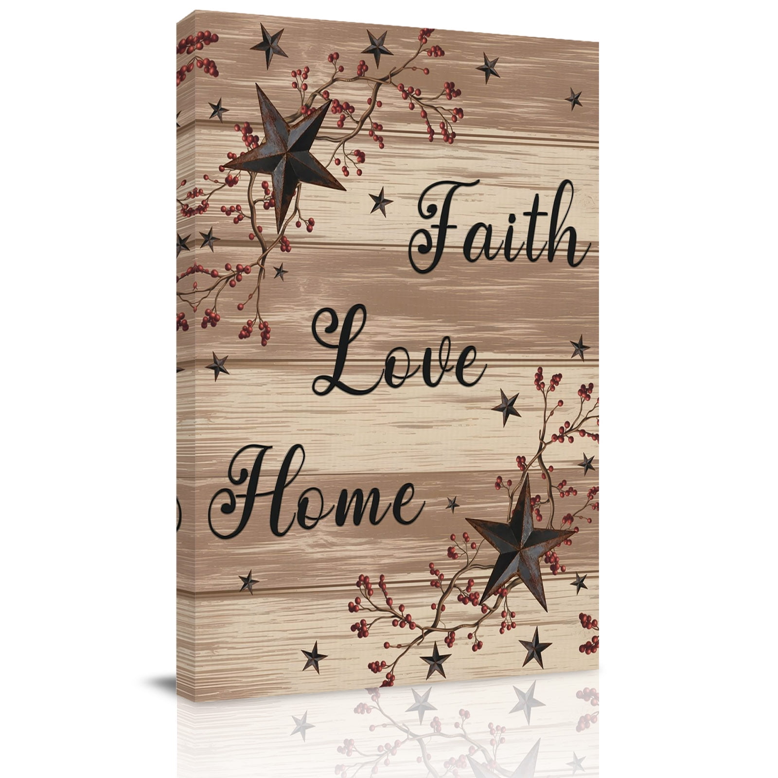 Retro Country Stars Canvas Wall Art for Living Room, Faith Love Home Berries Farmhouse Brown Striped Poster Print Painting for Bedroom Office Home Decoration Wall Pictures Prepare To Hang 12"x12"