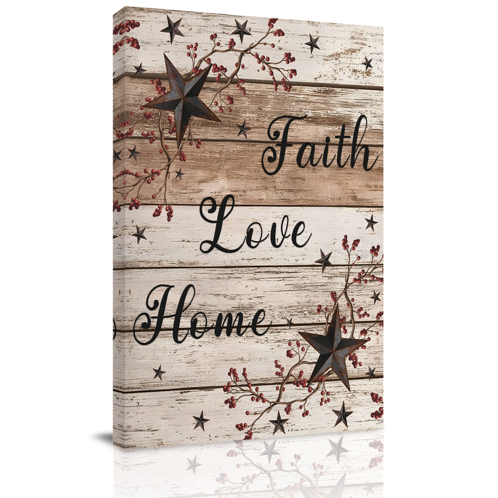 Retro Country Stars Canvas Wall Art for Living Room, Faith Love Home Berries Farmhouses Wood Grain Poster Print Painting for Bedroom Office Home Decoration Wall Pictures Prepare To Hang 12"x12"
