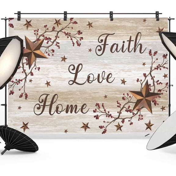 Retro Country Stars Photography Backdrop 10x8FT, Faith Love Home Berries Farmhouses Brown Photo Backdrops, Background for Photography Studio Photo Studio Background, Back Drop for Photoshoot