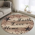 thumbnail image 1 of Retro Country Stars Washable Round Area Rug 3.3 ft, Faith Love Home Berries Farmhouse Brown Striped, Soft Non Slip Rugs Stain Repellent Indoor Felt Carpet for Living Dining Room Bedroom Home Office, 1 of 9