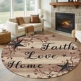 thumbnail image 1 of Retro Country Stars Washable Round Area Rug 7 ft, Faith Love Home Berries Farmhouse Brown Striped, Soft Non Slip Rugs Stain Repellent Indoor Felt Carpet for Living Dining Room Bedroom Home Office, 1 of 9