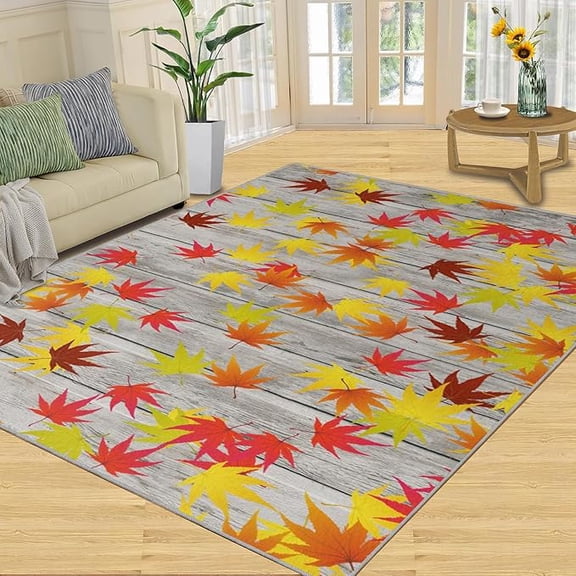 Retro Country Style Area Rug, Autumn Maple Leaf Print Rugs for Living Room, Large Machine Washable Carpet for Under Dining Table Farmhouse Bedroom Home Office 2 x 3ft