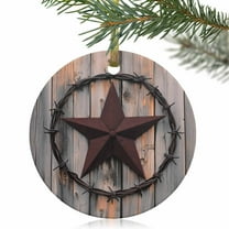 Retro Country Texas Western Star Christmas Ceramic Ornament 2025,3" Round Xmas Tree Hanging Accessories with Gold Ribbon
