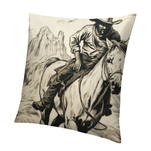 Retro Countryside Style Throw Pillow Cover,Vintage Western Cowboy Horse Black White Cushion Cover Cactus Mountain Pillowcase Outdoor Pillow Cover