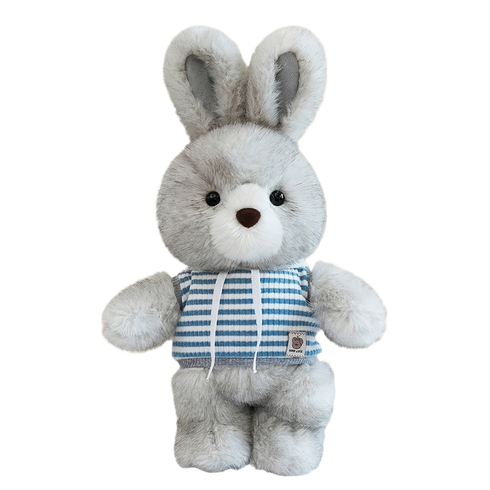 Retro Couple Outfit Bunny Plush Toy - Gray Bunny with Striped Outfit, Soft & Cuddly Stuffed Animal - for Kids, Adults, Home Decor, Gifting