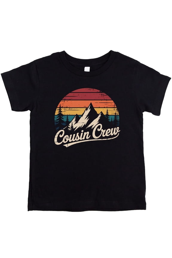 Retro Cousin Crew Mountain Shirt for Boys and Girls Family Matching Tee for Cousin Reunion Photos Black Shirt Youth Medium