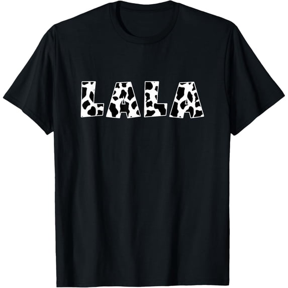 Retro Cow Print LALA Graphic T-Shirt Funny Western Animal Pattern Unisex Short Sleeve Tee