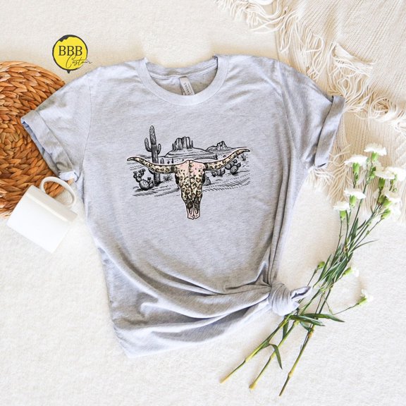 Retro Cow Skull Shirt: Desert Rodeo Cactus Scene Tee TSHIRT All Size S-5XL