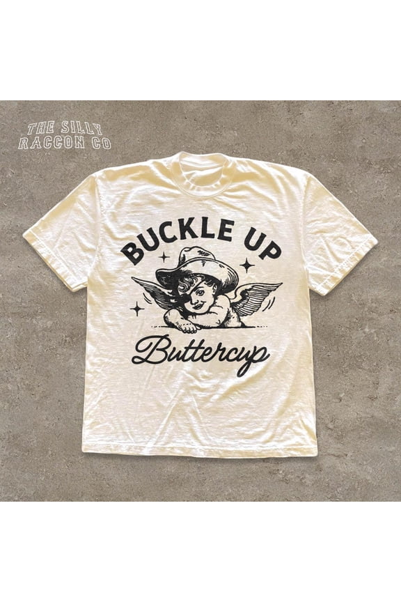 Retro Cowangel Shirt, Buckle Up Buttercup, Western Graphic Tee, Vintage Cherub Y2K Top, Funny Cow T-Shirt, Gift Her SAND Unisex S-5XL Hot Trending Shirt, Vintage Birthday Gift