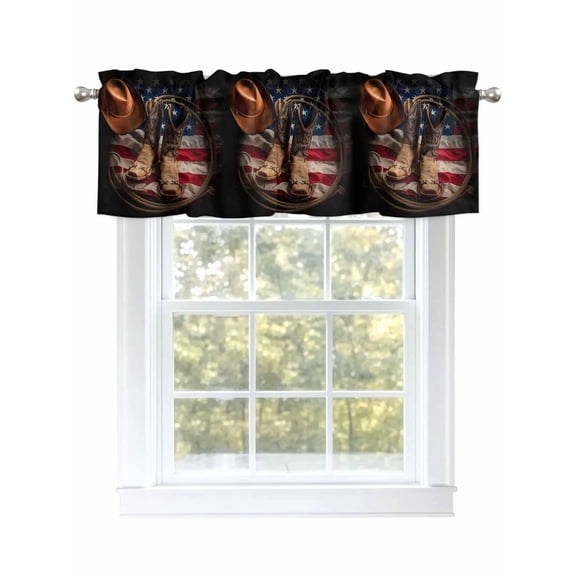 Retro Cowboy Boots Valances for Windows, Rod Pocket Kitchen Valance Curtains - Soft & Washable Small Window Treatment for Living Room, Bathroom, West , 42x12 Inch, 1 Panel