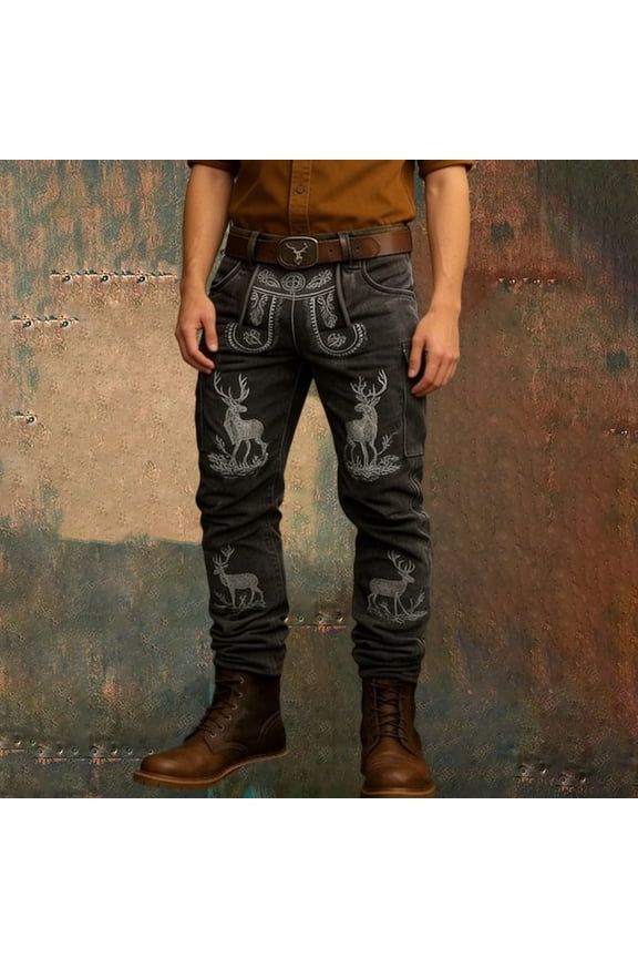 Retro Cowboy Cargo Pants for Men Western Outdoor Casual Work Long Trousers Spring Black L