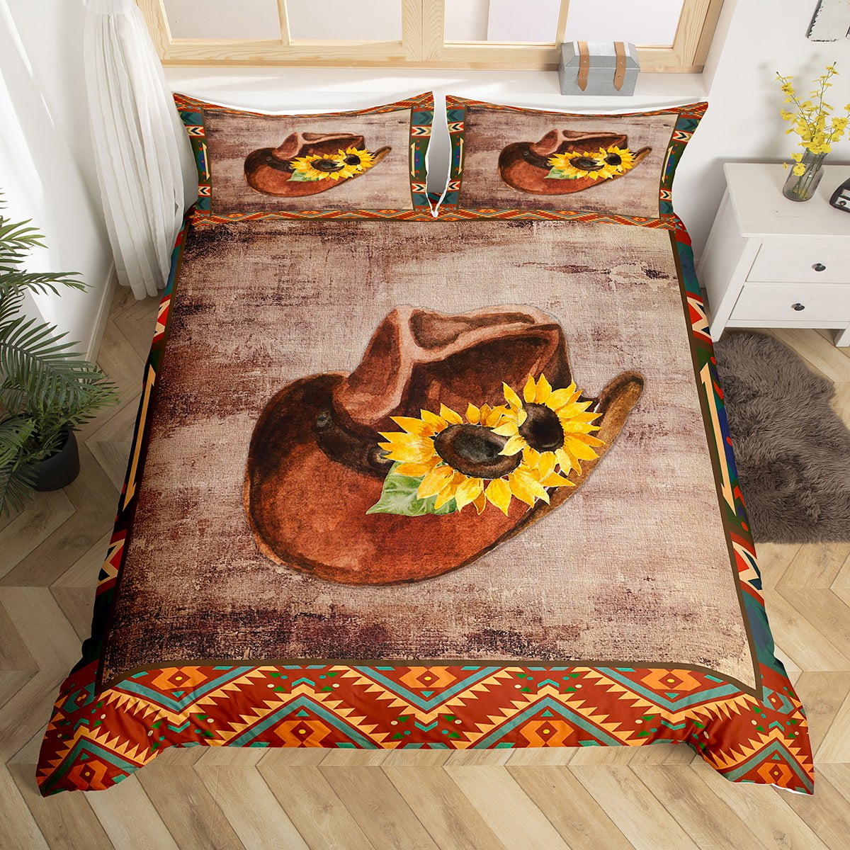 Pattern Print Western Cowboy Duvet Cover Bedding Set