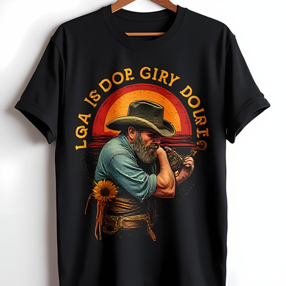 Retro Cowboy Graphic Black T-Shirt with Bearded Man & Design
