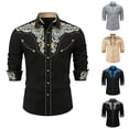 thumbnail image 1 of Retro Cowboy Shirts for Men Western Embroidered Long Sleeve Button Down Shirt Spring Summer Slim Fit Tops Grey L, 1 of 7