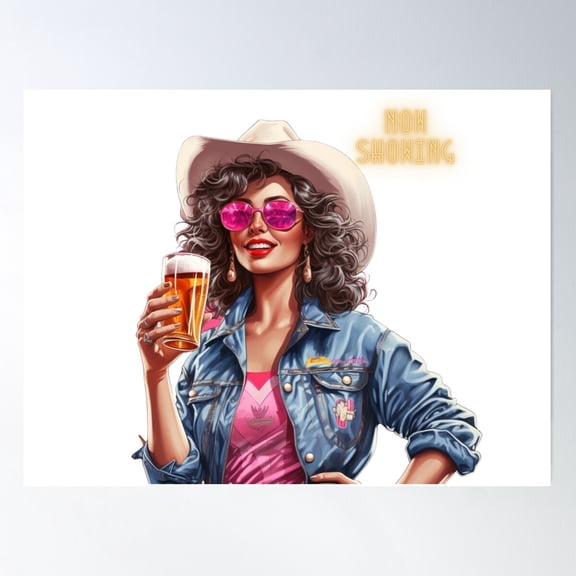 Retro Cowgirl Drinking Beer Poster Wall Art, Modern Wall Decor For Living Room Bedroom, 16x24 UNFRAMED